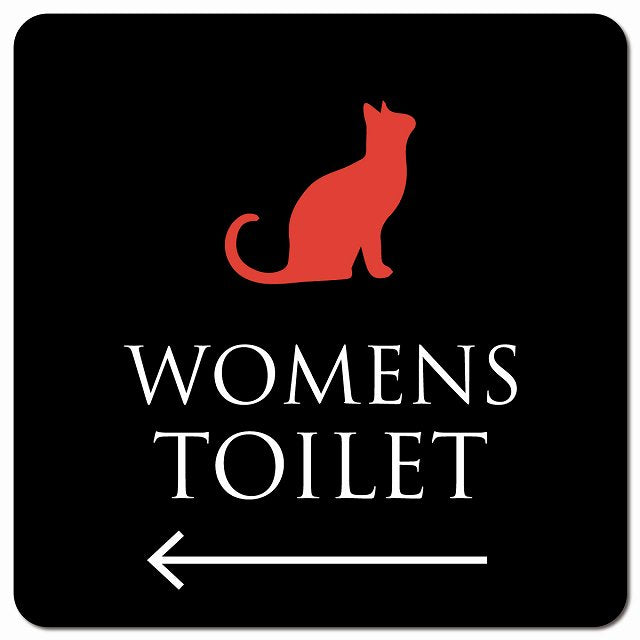 トイレ 御手洗 TOILET トイレマーク ねこ 猫 ネコ ブラック カラー WOMENS 左 矢印 ピクトサイン マグネット 正方形 13x13cm マグネットサイン 誘導表示 ピクトグラム