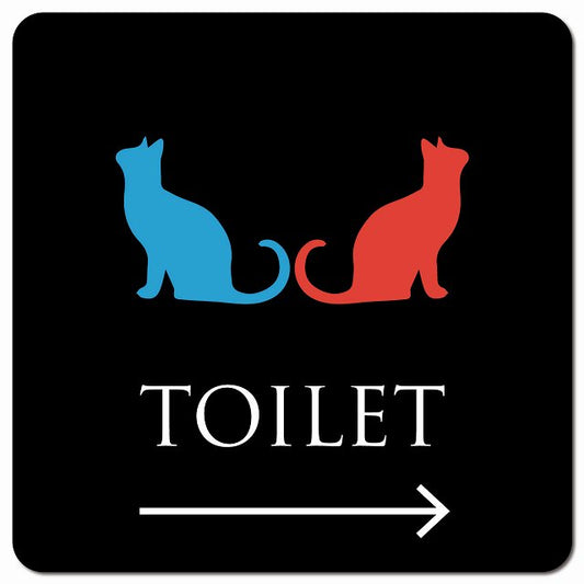トイレ 御手洗 TOILET トイレマーク ねこ 猫 ネコ ブラック カラー 男女マーク 右 矢印 ピクトサイン マグネット 正方形 13x13cm マグネットサイン 誘導表示 ピクトグラム
