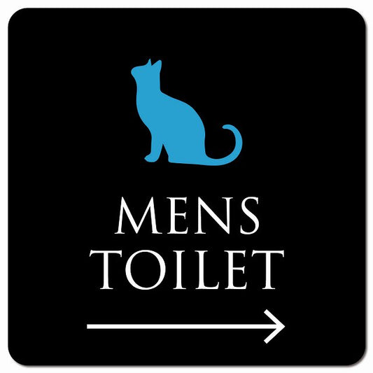 トイレ 御手洗 TOILET トイレマーク ねこ 猫 ネコ ブラック カラー MENS 右 矢印 ピクトサイン マグネット 正方形 13x13cm マグネットサイン 誘導表示 ピクトグラム