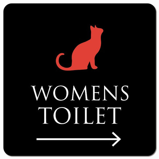 トイレ 御手洗 TOILET トイレマーク ねこ 猫 ネコ ブラック カラー WOMENS 右 矢印 ピクトサイン マグネット 正方形 13x13cm マグネットサイン 誘導表示 ピクトグラム