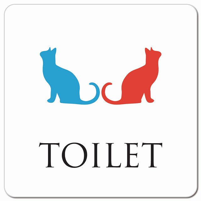 トイレ 御手洗 TOILET トイレマーク ねこ 猫 ネコ ホワイト カラー 男女マーク ピクトサイン マグネット 正方形 13x13cm マグネットサイン 案内表示 施設用 ピクトグラム