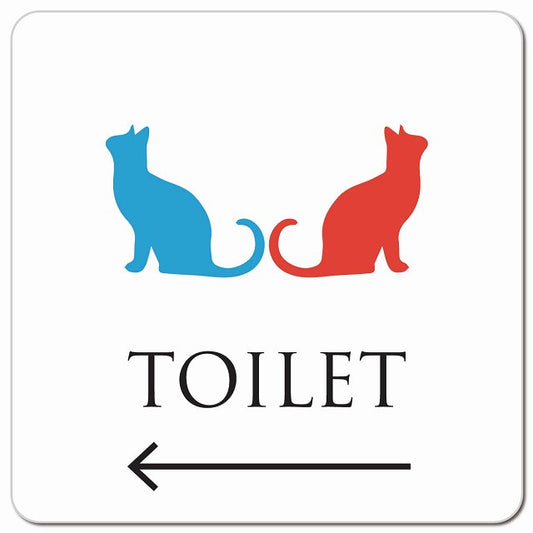 トイレ 御手洗 TOILET トイレマーク ねこ 猫 ネコ ホワイト カラー 男女マーク 左 矢印 ピクトサイン マグネット 正方形 13x13cm マグネットサイン 誘導表示 ピクトグラム