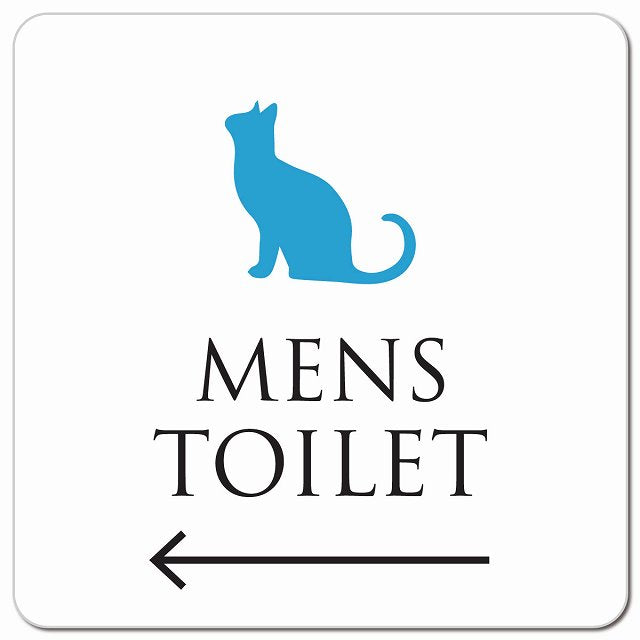 トイレ 御手洗 TOILET トイレマーク ねこ 猫 ネコ ホワイト カラー MENS 左 矢印 ピクトサイン マグネット 正方形 13x13cm マグネットサイン 誘導表示 ピクトグラム