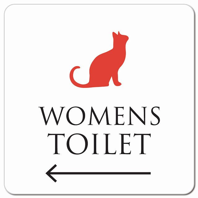 トイレ 御手洗 TOILET トイレマーク ねこ 猫 ネコ ホワイト カラー WOMENS 左 矢印 ピクトサイン マグネット 正方形 13x13cm マグネットサイン 誘導表示 ピクトグラム
