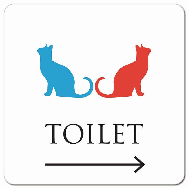 トイレ 御手洗 TOILET トイレマーク ねこ 猫 ネコ ホワイト カラー 男女マーク 右 矢印 ピクトサイン マグネット 正方形 13x13cm マグネットサイン 誘導表示 ピクトグラム
