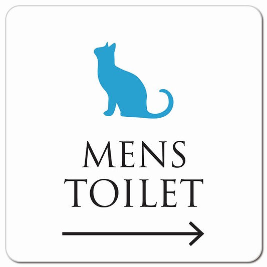 トイレ 御手洗 TOILET トイレマーク ねこ 猫 ネコ ホワイト カラー MENS 右 矢印 ピクトサイン マグネット 正方形 13x13cm マグネットサイン 誘導表示 ピクトグラム