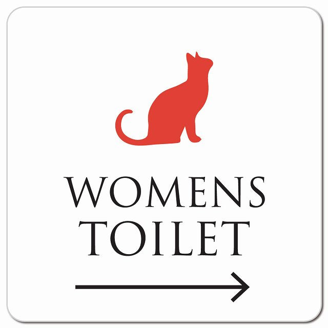 トイレ 御手洗 TOILET トイレマーク ねこ 猫 ネコ ホワイト カラー WOMENS 右 矢印 ピクトサイン マグネット 正方形 13x13cm マグネットサイン 誘導表示 ピクトグラム