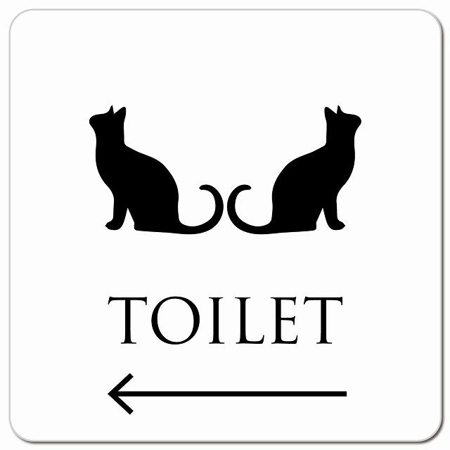 トイレ 御手洗 TOILET トイレマーク ねこ 猫 ネコ ホワイト ブラック 男女マーク 左 矢印 ピクトサイン マグネット 正方形 13x13cm マグネットサイン 誘導表示 ピクトグラム