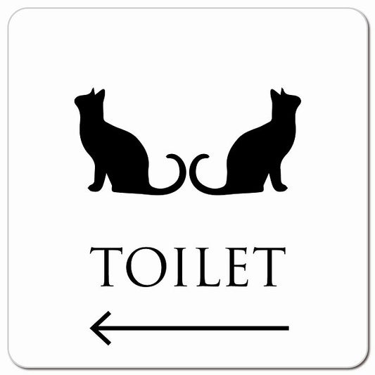 トイレ 御手洗 TOILET トイレマーク ねこ 猫 ネコ ホワイト ブラック 男女マーク 左 矢印 ピクトサイン マグネット 正方形 13x13cm マグネットサイン 誘導表示 ピクトグラム
