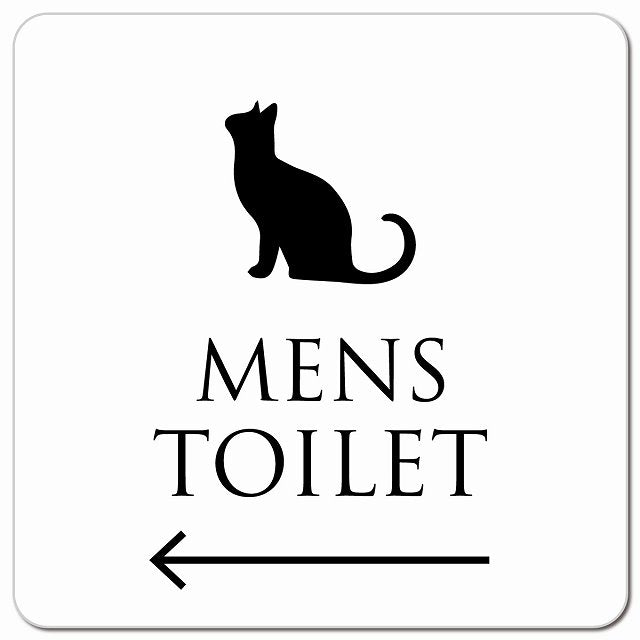 トイレ 御手洗 TOILET トイレマーク ねこ 猫 ネコ ホワイト ブラック MENS 左 矢印 ピクトサイン マグネット 正方形 13x13cm マグネットサイン 誘導表示 ピクトグラム