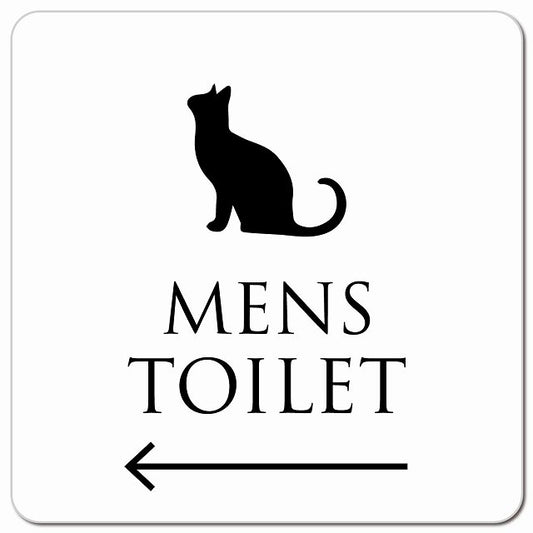 トイレ 御手洗 TOILET トイレマーク ねこ 猫 ネコ ホワイト ブラック MENS 左 矢印 ピクトサイン マグネット 正方形 13x13cm マグネットサイン 誘導表示 ピクトグラム