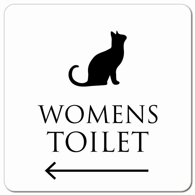 トイレ 御手洗 TOILET トイレマーク ねこ 猫 ネコ ホワイト ブラック WOMENS 左 矢印 ピクトサイン マグネット 正方形 13x13cm マグネットサイン 誘導表示 ピクトグラム