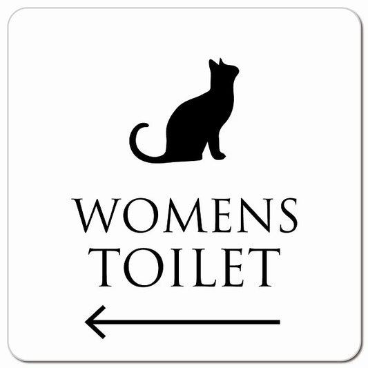 トイレ 御手洗 TOILET トイレマーク ねこ 猫 ネコ ホワイト ブラック WOMENS 左 矢印 ピクトサイン マグネット 正方形 13x13cm マグネットサイン 誘導表示 ピクトグラム