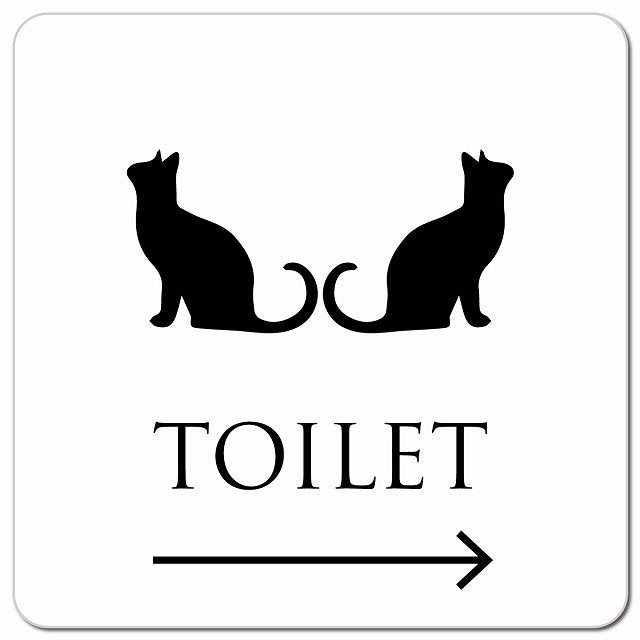 トイレ 御手洗 TOILET トイレマーク ねこ 猫 ネコ ホワイト ブラック 男女マーク 右 矢印 ピクトサイン マグネット 正方形 13x13cm マグネットサイン 誘導表示 ピクトグラム