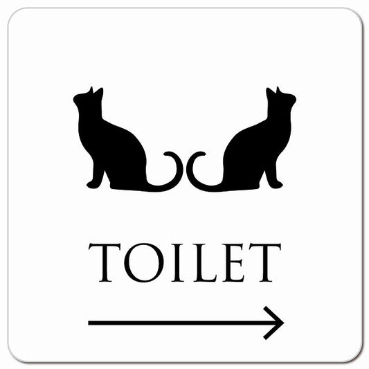 トイレ 御手洗 TOILET トイレマーク ねこ 猫 ネコ ホワイト ブラック 男女マーク 右 矢印 ピクトサイン マグネット 正方形 13x13cm マグネットサイン 誘導表示 ピクトグラム