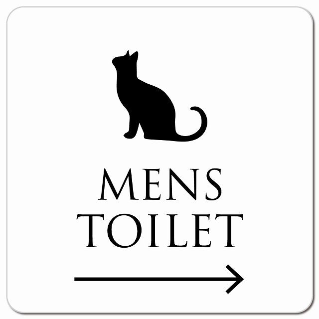 トイレ 御手洗 TOILET トイレマーク ねこ 猫 ネコ ホワイト ブラック MENS 右 矢印 ピクトサイン マグネット 正方形 13x13cm マグネットサイン 誘導表示 ピクトグラム