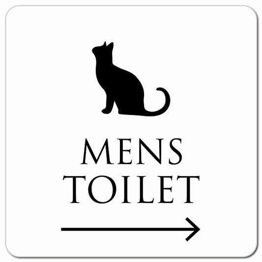 トイレ 御手洗 TOILET トイレマーク ねこ 猫 ネコ ホワイト ブラック MENS 右 矢印 ピクトサイン マグネット 正方形 13x13cm マグネットサイン 誘導表示 ピクトグラム