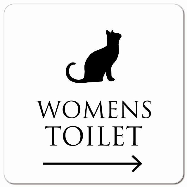 トイレ 御手洗 TOILET トイレマーク ねこ 猫 ネコ ホワイト ブラック WOMENS 右 矢印 ピクトサイン マグネット 正方形 13x13cm マグネットサイン 誘導表示 ピクトグラム