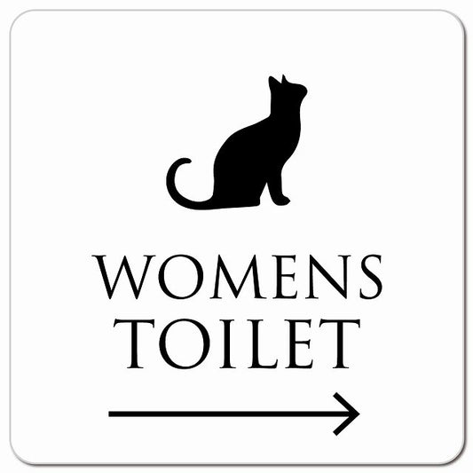 トイレ 御手洗 TOILET トイレマーク ねこ 猫 ネコ ホワイト ブラック WOMENS 右 矢印 ピクトサイン マグネット 正方形 13x13cm マグネットサイン 誘導表示 ピクトグラム