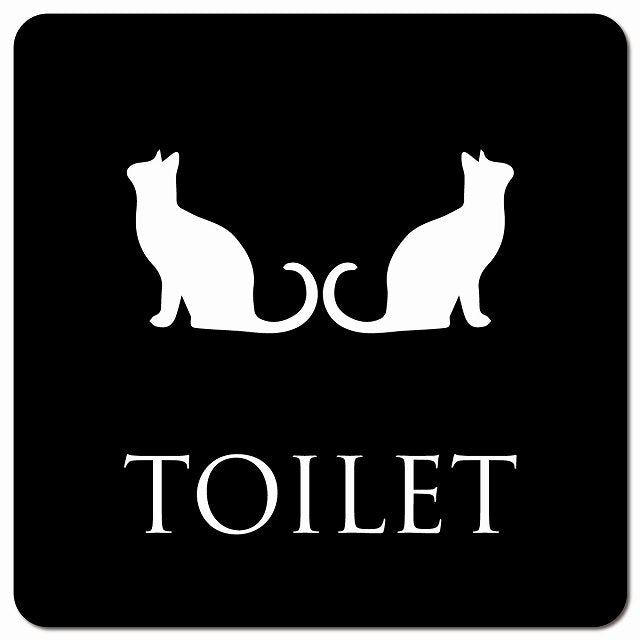 トイレ 御手洗 TOILET トイレマーク ねこ 猫 ネコ ブラック ホワイト 男女マーク ピクトサイン マグネット 正方形 13x13cm マグネットサイン 案内表示 施設用 ピクトグラム