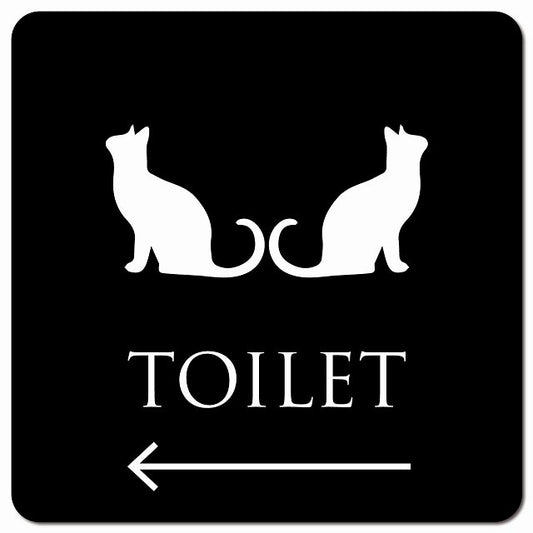 トイレ 御手洗 TOILET トイレマーク ねこ 猫 ネコ ブラック ホワイト 男女マーク 左 矢印 ピクトサイン マグネット 正方形 13x13cm マグネットサイン 誘導表示 ピクトグラム