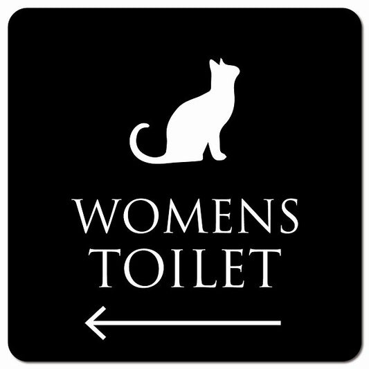 トイレ 御手洗 TOILET トイレマーク ねこ 猫 ネコ ブラック ホワイト WOMENS 左 矢印 ピクトサイン マグネット 正方形 13x13cm マグネットサイン 誘導表示 ピクトグラム