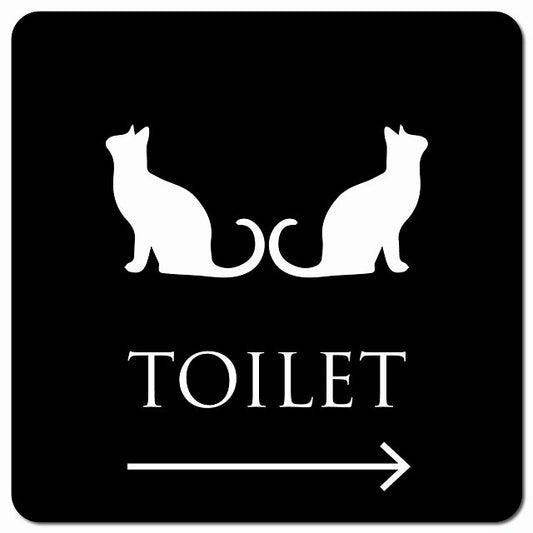トイレ 御手洗 TOILET トイレマーク ねこ 猫 ネコ ブラック ホワイト 男女マーク 右 矢印 ピクトサイン マグネット 正方形 13x13cm マグネットサイン 誘導表示 ピクトグラム