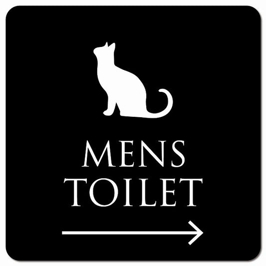 トイレ 御手洗 TOILET トイレマーク ねこ 猫 ネコ ブラック ホワイト MENS 右 矢印 ピクトサイン マグネット 正方形 13x13cm マグネットサイン 誘導表示 ピクトグラム