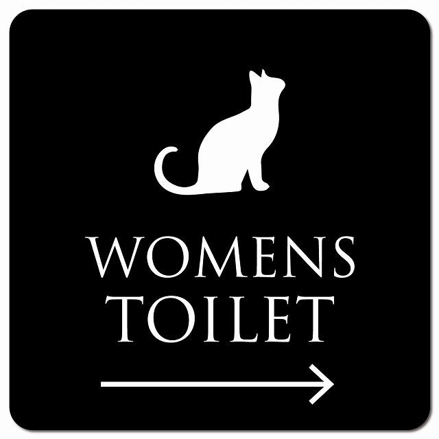 トイレ 御手洗 TOILET トイレマーク ねこ 猫 ネコ ブラック ホワイト WOMENS 右 矢印 ピクトサイン マグネット 正方形 13x13cm マグネットサイン 誘導表示 ピクトグラム