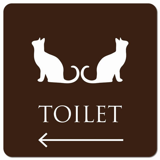 トイレ 御手洗 TOILET トイレマーク ねこ 猫 ネコ ブラウン ホワイト 男女マーク 左 矢印 ピクトサイン マグネット 正方形 13x13cm マグネットサイン 誘導表示 ピクトグラム
