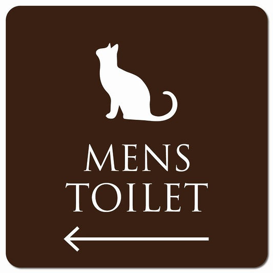 トイレ 御手洗 TOILET トイレマーク ねこ 猫 ネコ ブラウン ホワイト MENS 左 矢印 ピクトサイン マグネット 正方形 13x13cm マグネットサイン 誘導表示 ピクトグラム