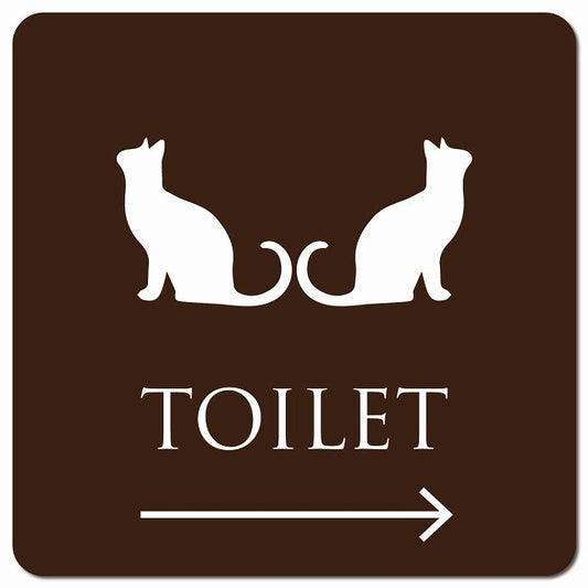 トイレ 御手洗 TOILET トイレマーク ねこ 猫 ネコ ブラウン ホワイト 男女マーク 右 矢印 ピクトサイン マグネット 正方形 13x13cm マグネットサイン 誘導表示 ピクトグラム
