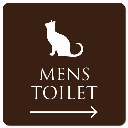 トイレ 御手洗 TOILET トイレマーク ねこ 猫 ネコ ブラウン ホワイト MENS 右 矢印 ピクトサイン マグネット 正方形 13x13cm マグネットサイン 誘導表示 ピクトグラム