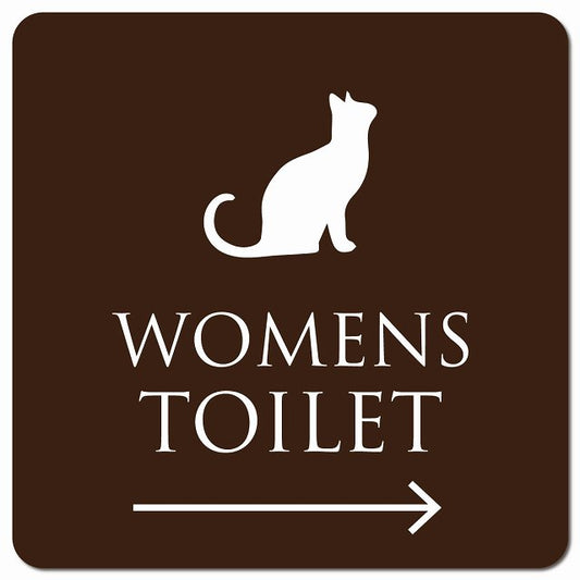トイレ 御手洗 TOILET トイレマーク ねこ 猫 ネコ ブラウン ホワイト WOMENS 右 矢印 ピクトサイン マグネット 正方形 13x13cm マグネットサイン 誘導表示 ピクトグラム