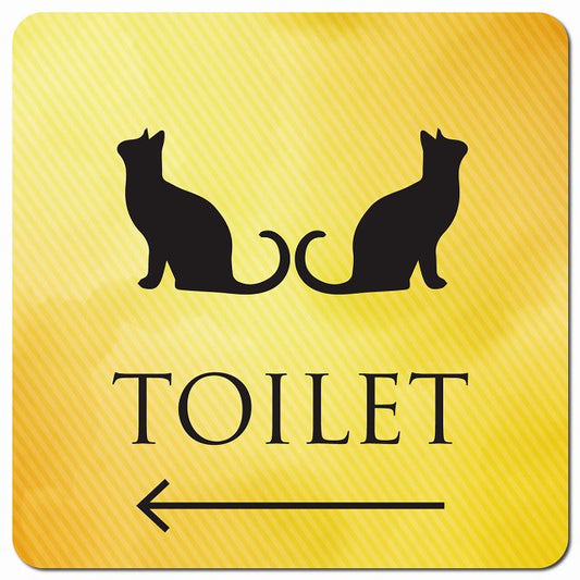 トイレ 御手洗 TOILET トイレマーク ねこ 猫 ネコ イエローグラデーション 男女マーク 左 矢印 ピクトサイン マグネット 正方形 13x13cm マグネットサイン 誘導表示 ピクトグラム