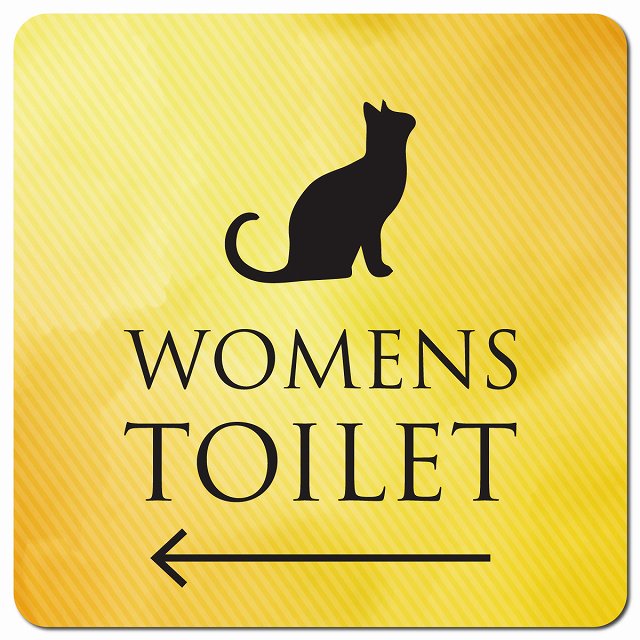 トイレ 御手洗 TOILET トイレマーク ねこ 猫 ネコ イエローグラデーション WOMENS 左 矢印 ピクトサイン マグネット 正方形 13x13cm マグネットサイン 誘導表示 ピクトグラム
