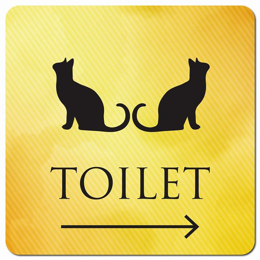 トイレ 御手洗 TOILET トイレマーク ねこ 猫 ネコ イエローグラデーション 男女マーク 右 矢印 ピクトサイン マグネット 正方形 13x13cm マグネットサイン 誘導表示 ピクトグラム