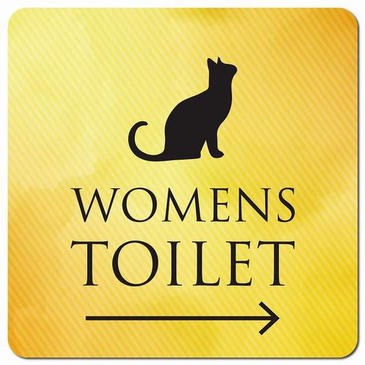 トイレ 御手洗 TOILET トイレマーク ねこ 猫 ネコ イエローグラデーション WOMENS 右 矢印 ピクトサイン マグネット 正方形 13x13cm マグネットサイン 誘導表示 ピクトグラム