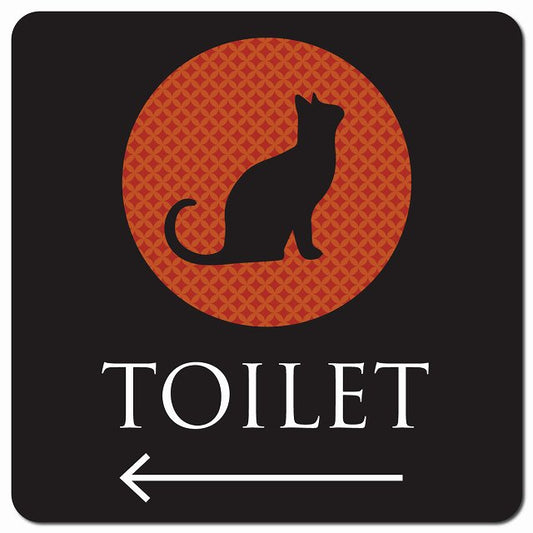 トイレ 御手洗 TOILET トイレマーク ねこ 猫 ネコ ミッドナイト風 男女マーク 左 矢印 ピクトサイン マグネット 正方形 13x13cm マグネットサイン 誘導表示 ピクトグラム