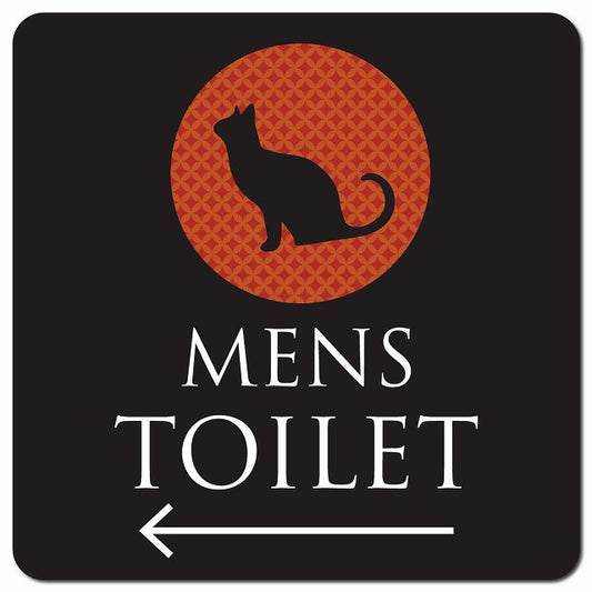 トイレ 御手洗 TOILET トイレマーク ねこ 猫 ネコ ミッドナイト風 MENS 左 矢印 ピクトサイン マグネット 正方形 13x13cm マグネットサイン 誘導表示 ピクトグラム