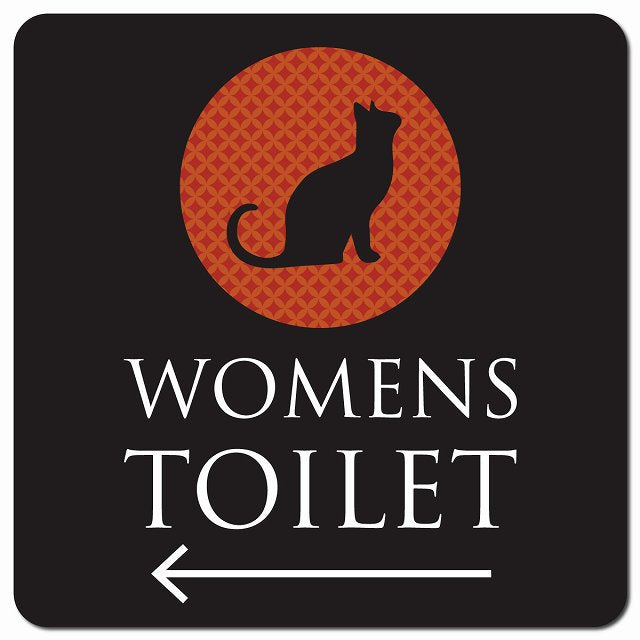 トイレ 御手洗 TOILET トイレマーク ねこ 猫 ネコ ミッドナイト風 WOMENS 左 矢印 ピクトサイン マグネット 正方形 13x13cm マグネットサイン 誘導表示 ピクトグラム