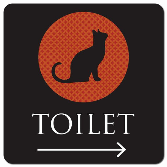 トイレ 御手洗 TOILET トイレマーク ねこ 猫 ネコ ミッドナイト風 男女マーク 右 矢印 ピクトサイン マグネット 正方形 13x13cm マグネットサイン 誘導表示 ピクトグラム