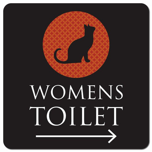 トイレ 御手洗 TOILET トイレマーク ねこ 猫 ネコ ミッドナイト風 WOMENS 右 矢印 ピクトサイン マグネット 正方形 13x13cm マグネットサイン 誘導表示 ピクトグラム