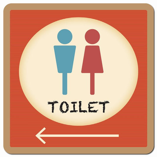 トイレ 御手洗 TOILET トイレマーク レトロ デザイン 男女マーク 左 矢印 ピクトサイン マグネット 正方形 13x13cm マグネットサイン 誘導表示 ピクトグラム
