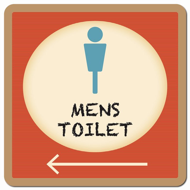 トイレ 御手洗 TOILET トイレマーク レトロ デザイン MENS 左 矢印 ピクトサイン マグネット 正方形 13x13cm マグネットサイン 誘導表示 ピクトグラム
