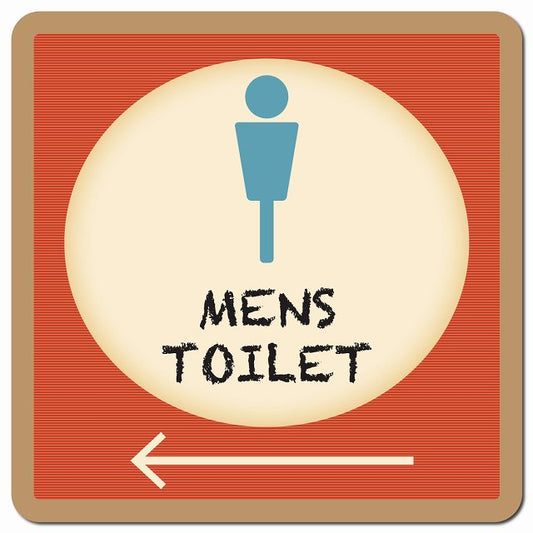 トイレ 御手洗 TOILET トイレマーク レトロ デザイン MENS 左 矢印 ピクトサイン マグネット 正方形 13x13cm マグネットサイン 誘導表示 ピクトグラム