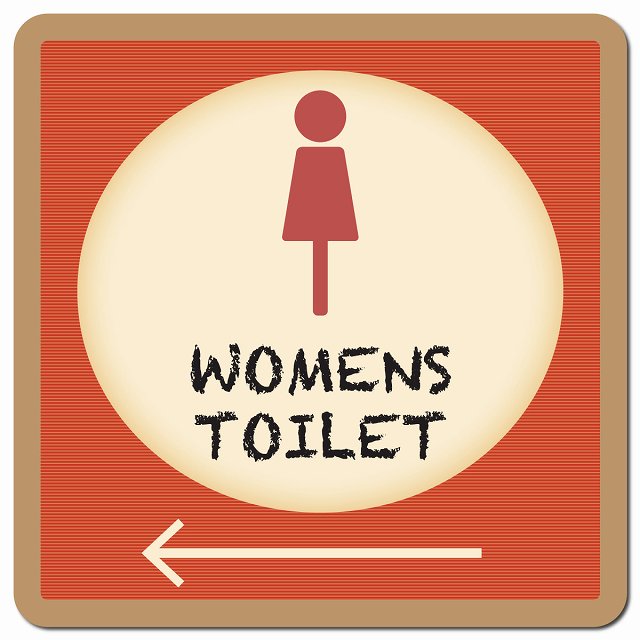 トイレ 御手洗 TOILET トイレマーク レトロ デザイン WOMENS 左 矢印 ピクトサイン マグネット 正方形 13x13cm マグネットサイン 誘導表示 ピクトグラム