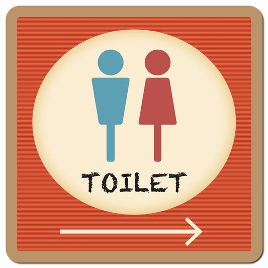 トイレ 御手洗 TOILET トイレマーク レトロ デザイン 男女マーク 右 矢印 ピクトサイン マグネット 正方形 13x13cm マグネットサイン 誘導表示 ピクトグラム