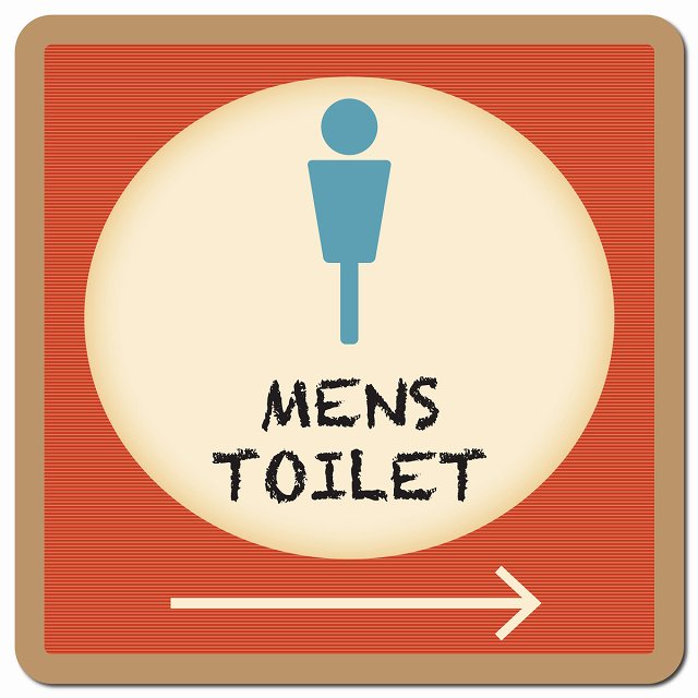 トイレ 御手洗 TOILET トイレマーク レトロ デザイン MENS 右 矢印 ピクトサイン マグネット 正方形 13x13cm マグネットサイン 誘導表示 ピクトグラム