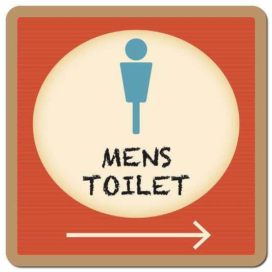 トイレ 御手洗 TOILET トイレマーク レトロ デザイン MENS 右 矢印 ピクトサイン マグネット 正方形 13x13cm マグネットサイン 誘導表示 ピクトグラム